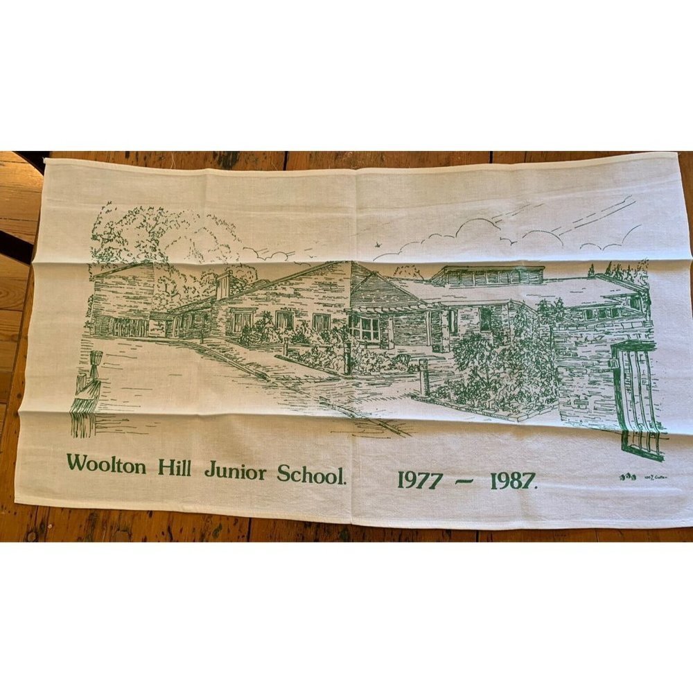 Vintage Tea Towel "Woolton Hill Junior School 1977 - 1987"